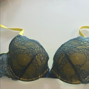 BCBGeneration Lace Underwire Bra in Blue and citron green